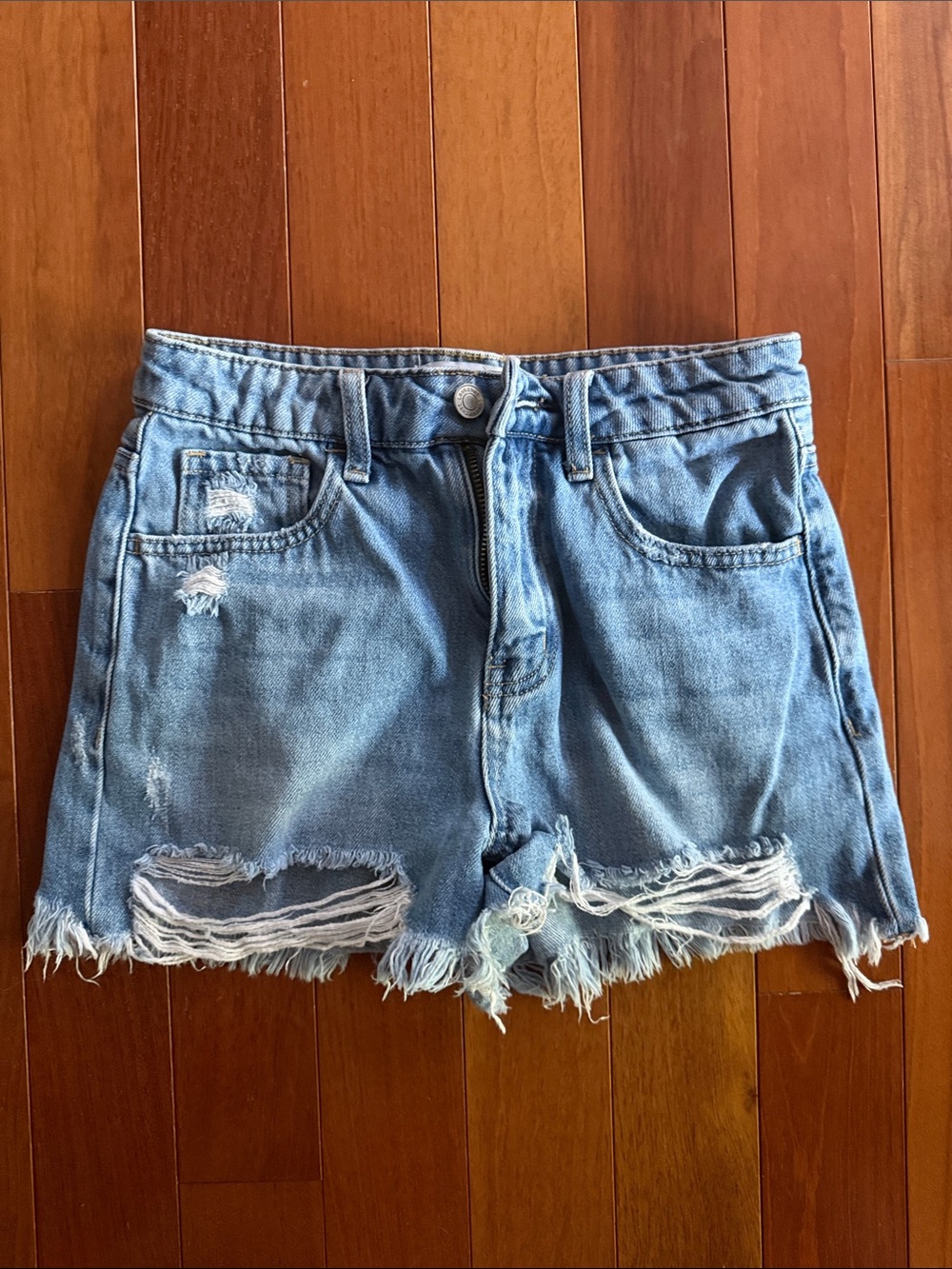 Distressed Light Blue Denim Jean Shorts